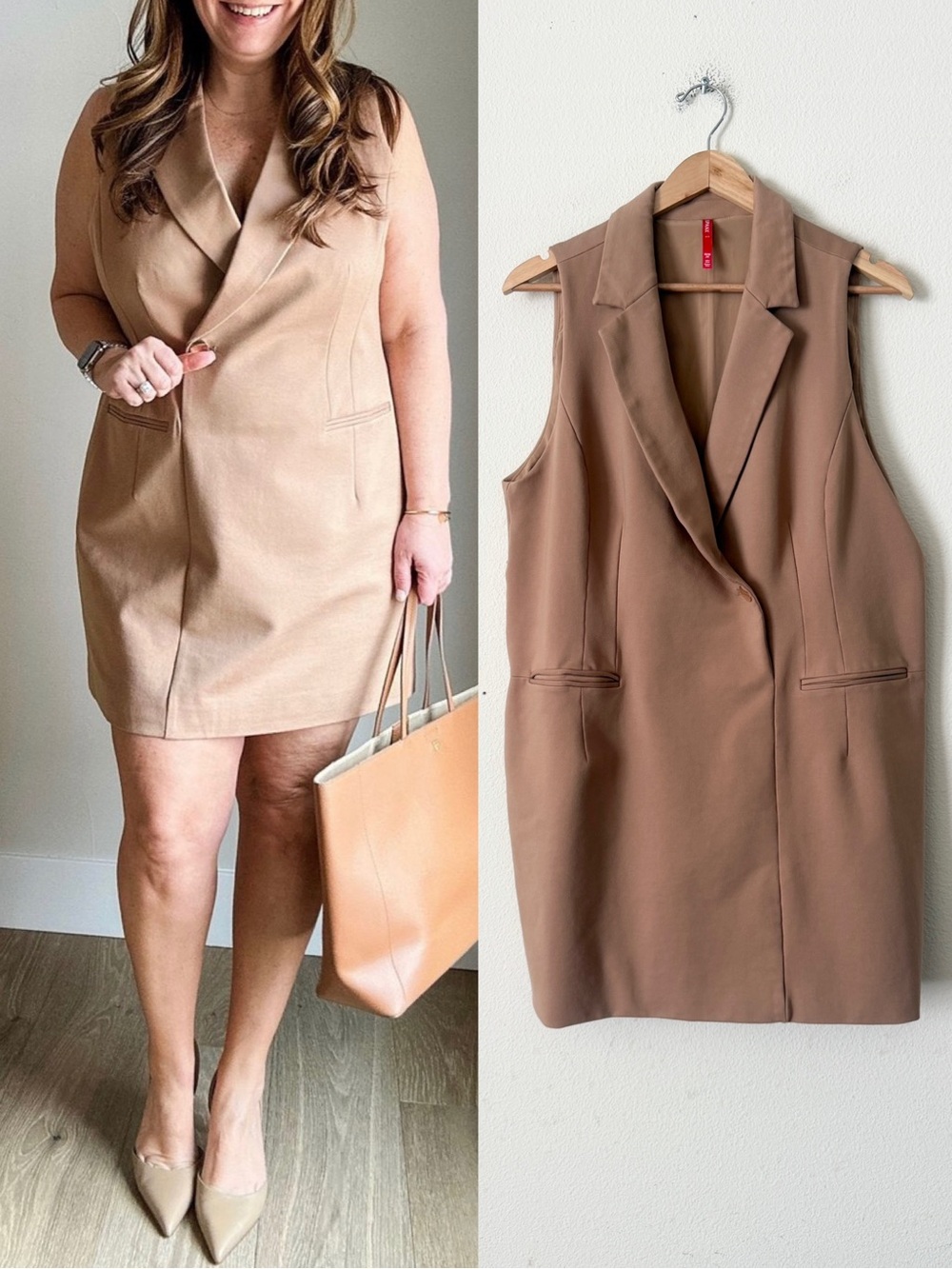 Spanx 1X The Perfect Vest Blazer Dress in beige